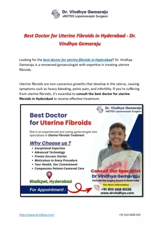 Best Doctor for Uterine Fibroids in Hyderabad - Dr. Vindhya Gemaraju