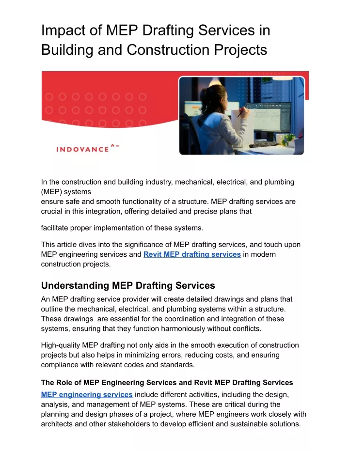 impact of mep drafting services in building