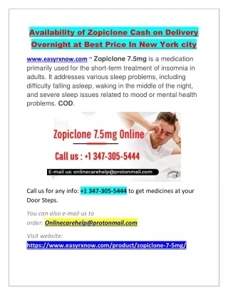 Availability of Zopiclone Cash on Delivery Overnight at Best Price In New York city