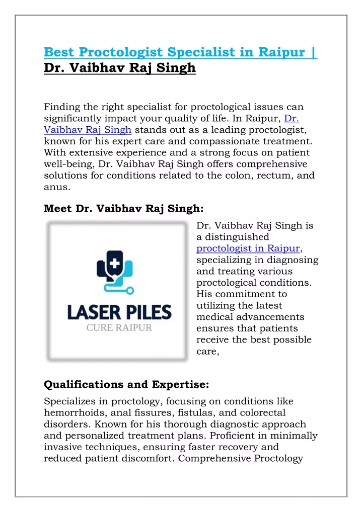 best proctologist specialist in raipur dr vaibhav