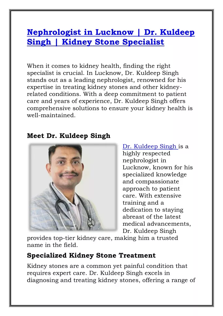 nephrologist in lucknow dr kuldeep singh kidney