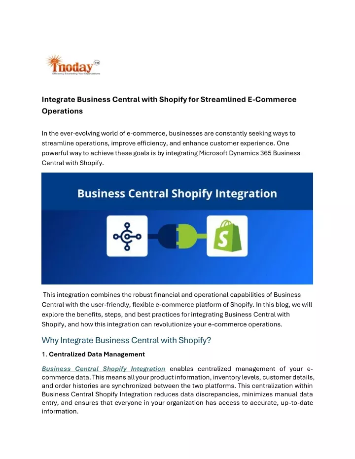 integrate business central with shopify