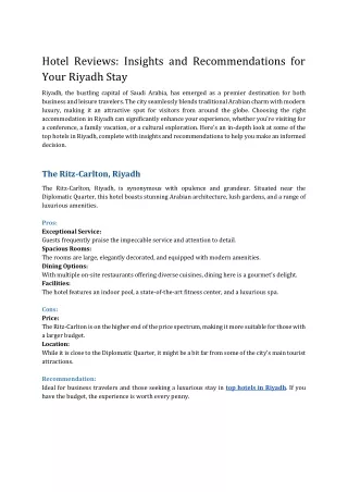 Hotel Reviews_ Insights and Recommendations for Your Riyadh Stay