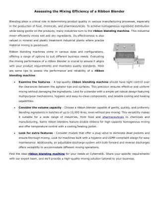 Assessing the Mixing Efficiency of a Ribbon Blender