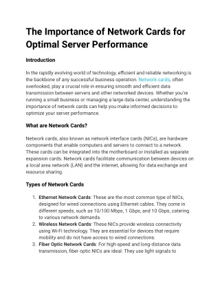 The Importance of Network Cards for Optimal Server Performance