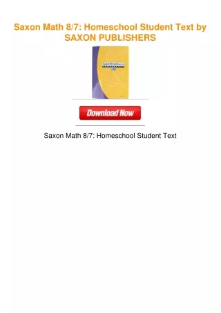 Saxon Math 8/7: Homeschool Student Text by SAXON PUBLISHERS