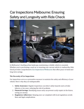 Car Inspections Melbourne Ensuring Safety and Longevity with Ride Check