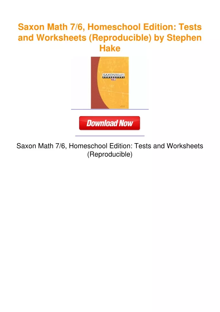 PPT - Saxon Math 7/6, Homeschool Edition: Tests and Worksheets ...