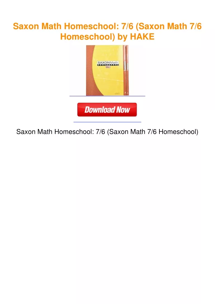 PPT - Saxon Math Homeschool: 7/6 (Saxon Math 7/6 Homeschool) by HAKE ...