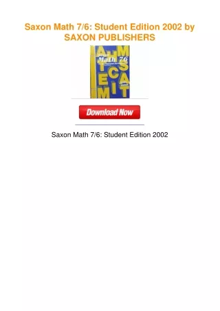 Saxon Math 7/6: Student Edition 2002 by SAXON PUBLISHERS