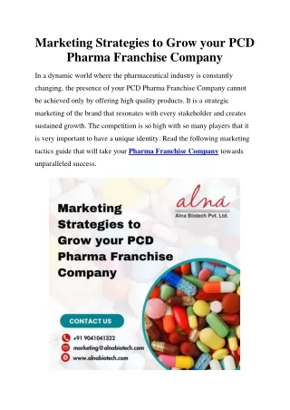 Marketing Strategies to Grow your PCD Pharma Franchise Company