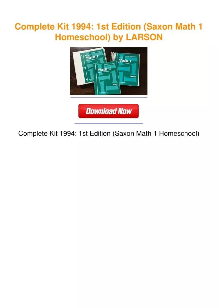 PPT - Complete Kit 1994: 1st Edition (Saxon Math 1 Homeschool) by ...