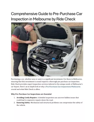 Comprehensive Guide to Pre-Purchase Car Inspection in Melbourne by Ride Check