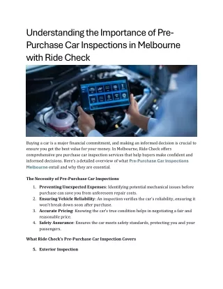 Understanding the Importance of Pre-Purchase Car Inspections in Melbourne with Ride Check