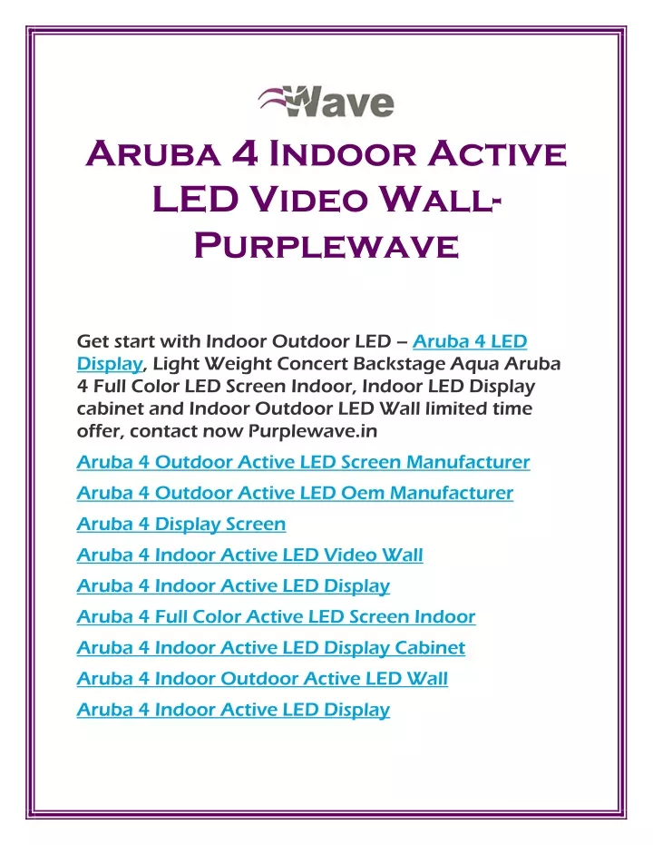 aruba 4 indoor active led video wall purplewave