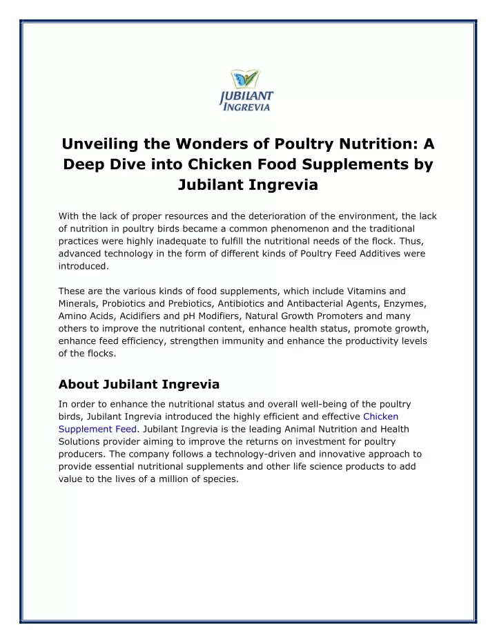 unveiling the wonders of poultry nutrition a deep