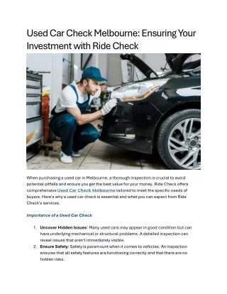 Used Car Check Melbourne Ensuring Your Investment with Ride Check