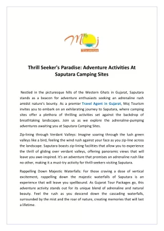Thrill Seeker's Paradise Adventure Activities At Saputara Camping Sites