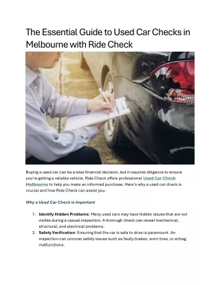 The Essential Guide to Used Car Checks in Melbourne with Ride Check