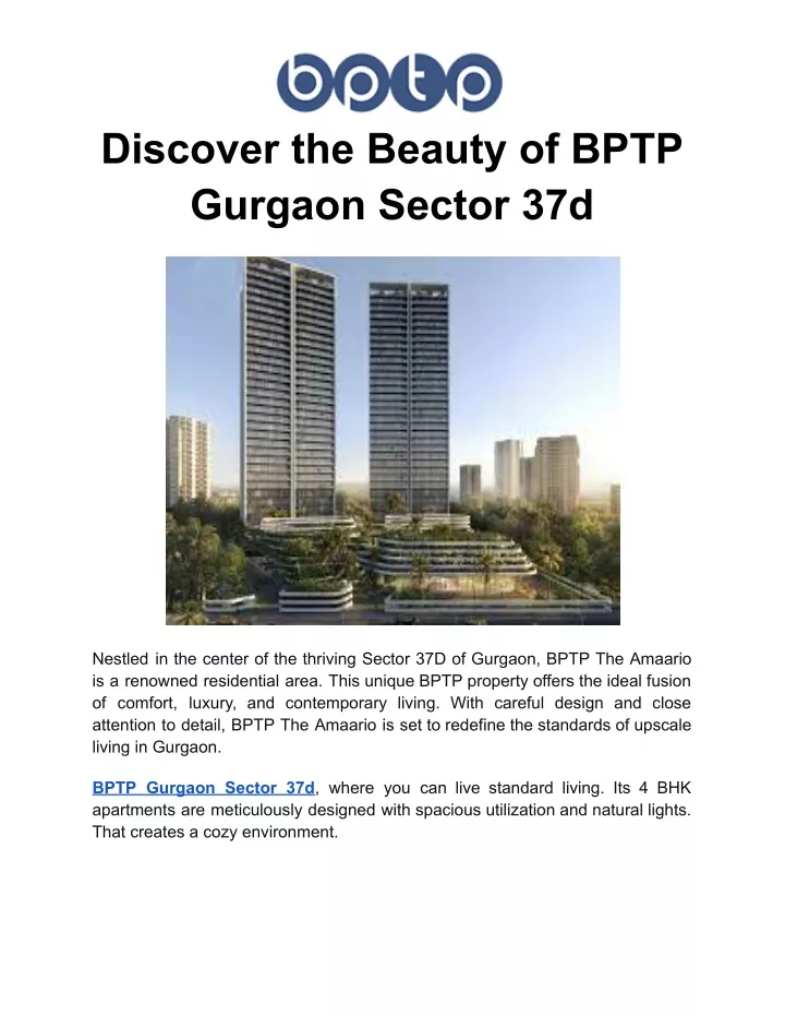 discover the beauty of bptp gurgaon sector 37d