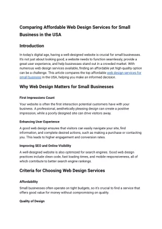Comparing Affordable Web Design Services for Small Business in the USA