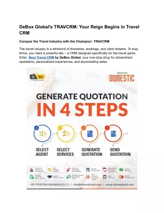 DeBox Global's TRAVCRM: Your Reign Begins in Travel CRM
