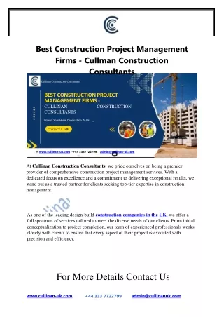 Best Construction Project Management Firms - Cullinan Construction Consultants