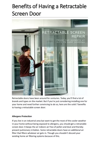 Benefits of Having a Retractable Screen Door