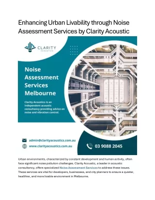 Enhancing Urban Livability through Noise Assessment Services by Clarity Acoustic
