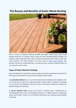 The Beauty and Benefits of Exotic Wood Decking