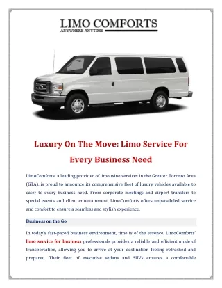 Luxury On The Move Limo Service For Every Business Need