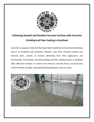 Achieving Smooth and Durable Concrete Surfaces with Concrete Grinding and Floor Sealing in Auckland