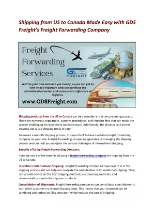 Shipping from US to Canada Made Easy with GDS Freight's Freight Forwarding Company