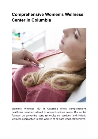 Comprehensive Women's Wellness at Women's Wellness MD, Columbia