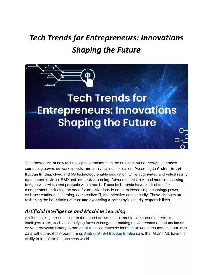 tech trends for entrepreneurs innovations shaping