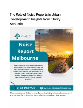 The Role of Noise Reports in Urban Development Insights from Clarity Acoustic