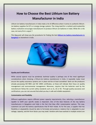 How to Choose the Best Lithium Ion Battery Manufacturer in India