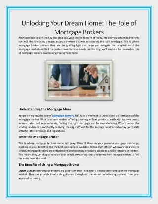 Unlocking Your Dream Home The Role of Mortgage Brokers