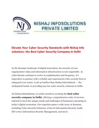 Elevate Your Cyber Security Standards with Nishaj Info solutions