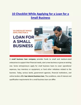 The 10 Point Checklist for Getting a Small Business Loan