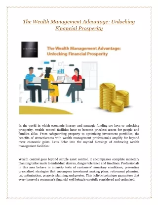 The Wealth Management Advantage: Unlocking Financial Prosperity