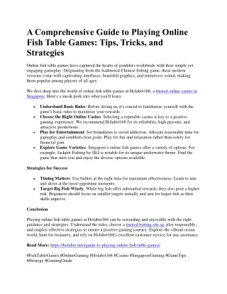 A Comprehensive Guide to Playing Online Fish Table Games: Tips, Tricks, and Stra