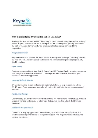 Why Choose Reyna Overseas for IELTS Coaching