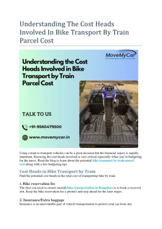 Understanding The Cost Heads Involved In Bike Transport By Train Parcel Cost