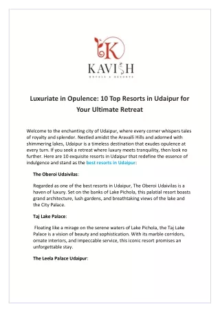 Luxuriate in Opulence 10 Top Resorts in Udaipur for Your Ultimate Retreat