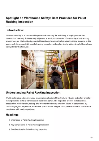 Spotlight on Warehouse Safety Best Practices for Pallet Racking Inspection