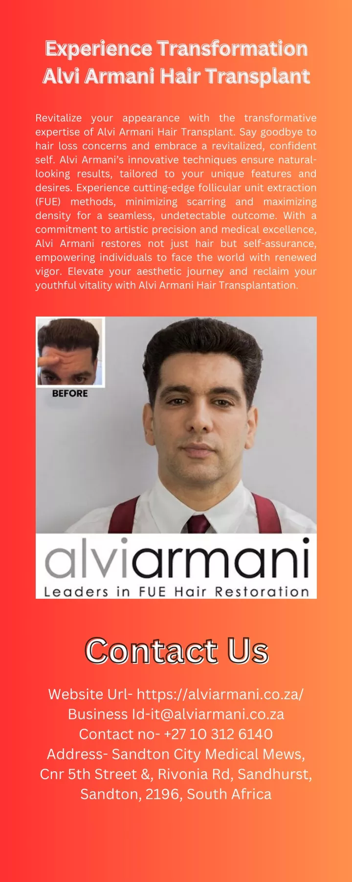 Ppt Experience Transformation Alvi Armani Hair Transplant Powerpoint Presentation Id13264022 5156