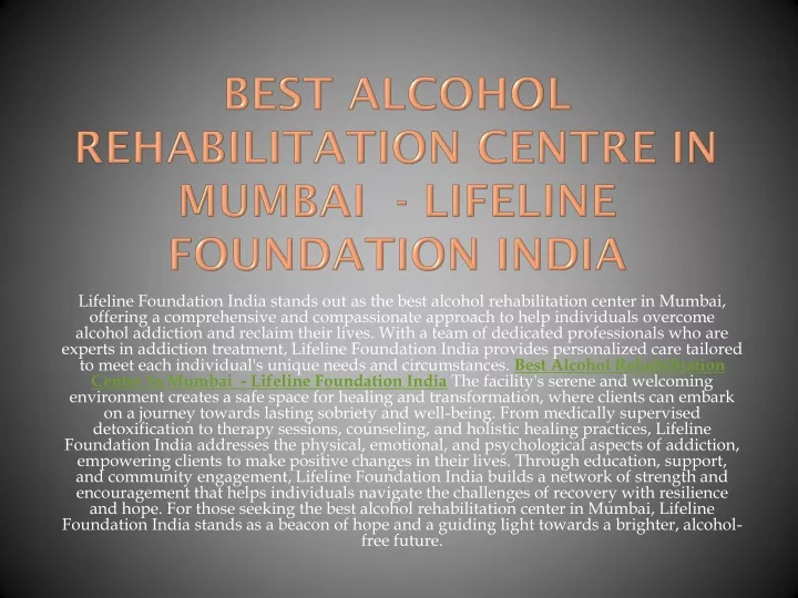 best alcohol rehabilitation centre in mumbai lifeline foundation india