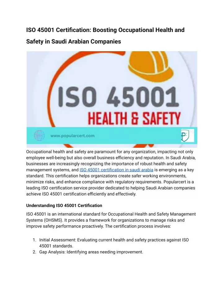 Ppt Iso 45001 Certification Boosting Occupational Health And Safety In Saudi Arabian