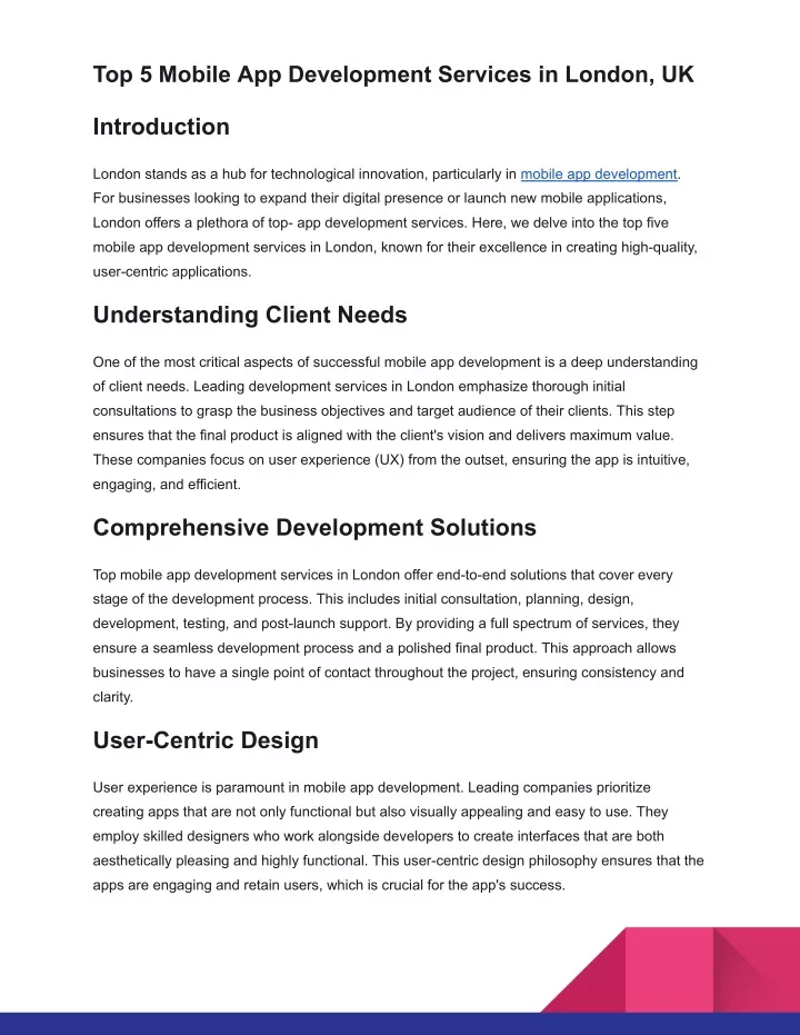 top 5 mobile app development services in london uk